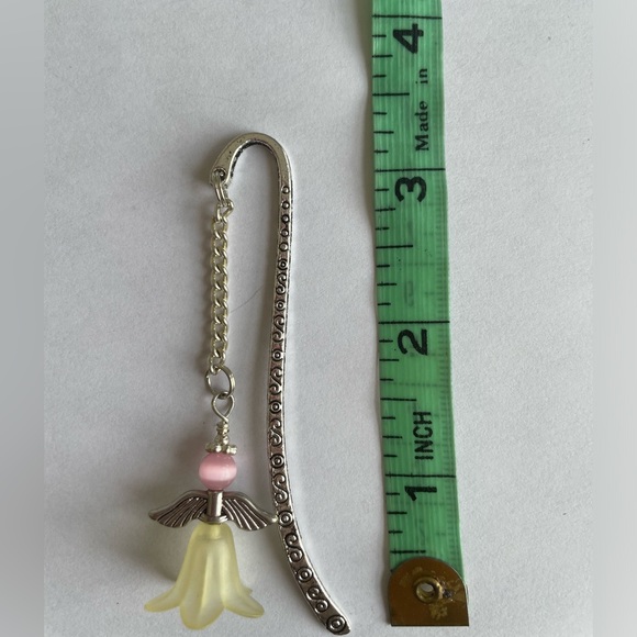 Handmade Yellow & Pink Angel / Fairy Bookmark with Silver Tone Hook - ideal Gift - Picture 5 of 7